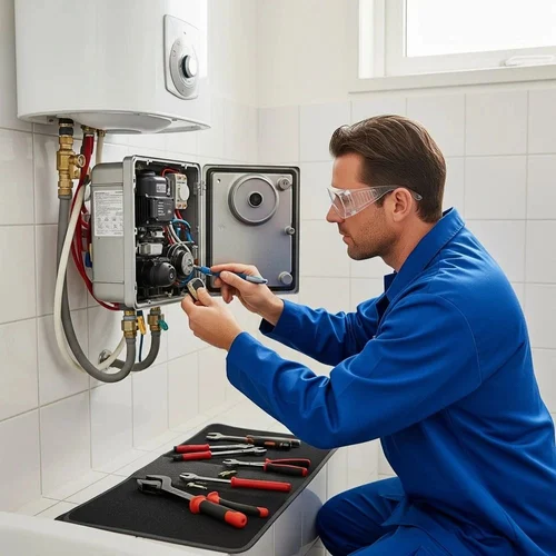 Technician repairing geyser thermostat in Mohali